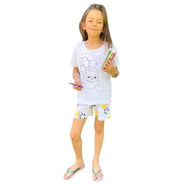 Imagem de Pijama infantil de colorir para meninas verão curto c caneta - Piquiri