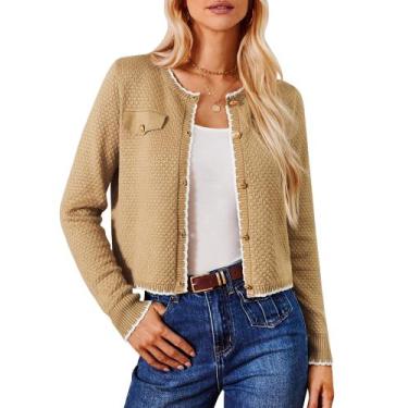 Imagem de Suéter feminino GRACE KARIN, frente aberta, de malha cáqui, GG