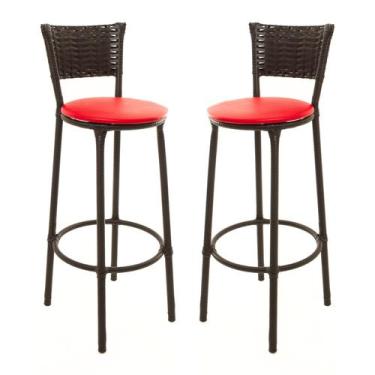 Imagem de KIT 2 Banquetas Alta Encapada Junco CAFÉ Area de Lazer Cozinha Bancada