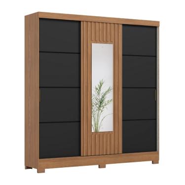 Imagem de Guarda Roupas Casal 3 Portas de Correr com Espelho Ripado 2 Gavetas Lotus