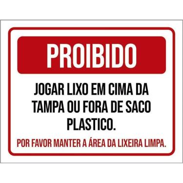 Imagem de Kit 3 Placas Proibido Jogar Lixo Em Cima Da Tampa