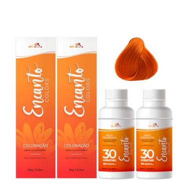 Imagem de Beleza Ruiva – Kit Encanto Colors 8.44 Louro Claro Cobre Intenso + Água Oxigenada 30vol 9% | Duas Unidades | Ruivo Laranjinha Intenso com D-Pantenol, Óleo de Coco e Manteiga de Karité