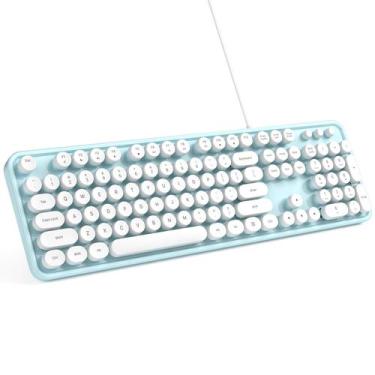 Imagem de Teclado de computador MOWUX Máquina de escrever redonda retrô com fio 