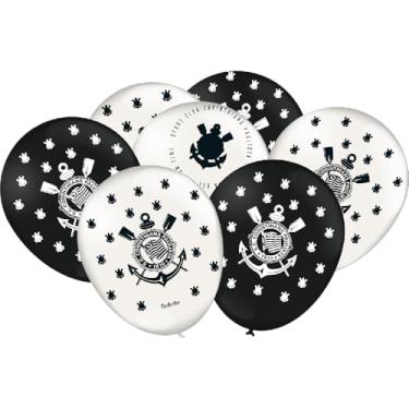 Imagem de Balão Importado Especial Látex 9" Festcolor Branco e Preto Corinthians 2023 1X25