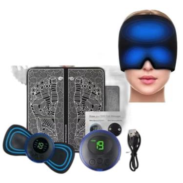 Imagem de Massageadores Eletrico de Pés Pernas Pescoço Massageador Tapete+ Touca Terapêutica – Máscara Térmica para Enxaqueca, Olhos kit