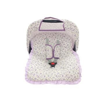 Imagem de Kit Completo para Bebê Conforto – Universal com Capa, Capota e Protetores de Cinto – Tecido 100% Algodão – Confortável e Macio (Floral Lilás)