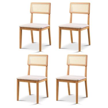Imagem de Kit 4 Cadeiras de Jantar com Encosto de Telinha Ava Nude/Marrom