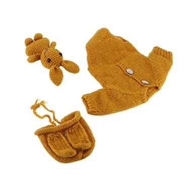 Imagem de TOPINCN Roupa para Fotografia de bebê Conjunto de Fantasia de Coelho Recém-nascido Feito à Mão Mohair Terno de Malha para 0-2 Meses Com Boneca de Chapéu (YELLOW)