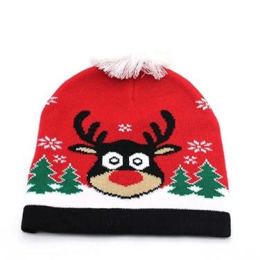 Imagem de Chapéu de Natal Presente de Ano Novo Bola de Lã Chapéu de Malha Adulto Cobertura Quente Rena Boneco de Neve Veado Meias Jacquard, Colorido2, Tamanho Único
