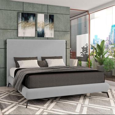 Imagem de Conjunto Cabeceira E Base Para Colchão Casal Bezos Com Pés Em Alumínio Veludo Cinza G91 - Gran Belo