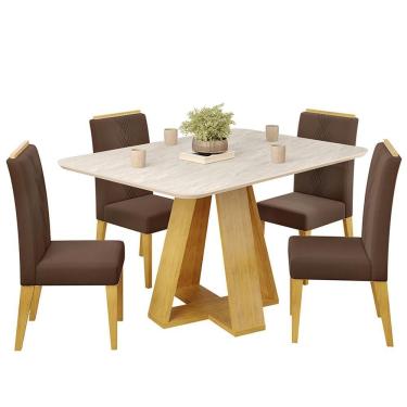 Imagem de Mesa Jantar Kiara E 4 Cadeiras Yasmin Cedro Veludo Moca Dj Moveis