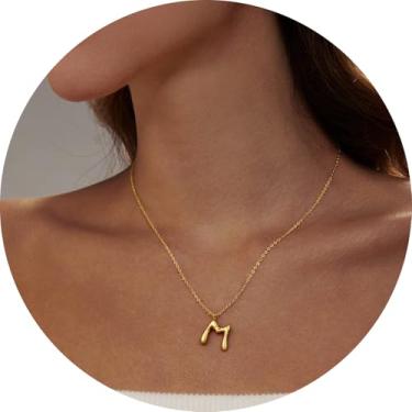 Imagem de Colar com inicial feminina, banhado a ouro 18 K, pingente de letra escultural, alfabeto A a Z, joia personalizada, 18+2in, Aço inoxidável, Sem Pedra Preciosa