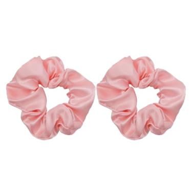 Imagem de 2 elásticos elásticos de cetim rosa para meninas, macios que seda para cabelos, gravatas modernas e faixas para cabelos finos | Penteados grossos