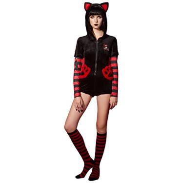 Imagem de Emily the Strange Pijama de Halloween com mangas listradas, bolsas de pata e gato, Preto e vermelho, G