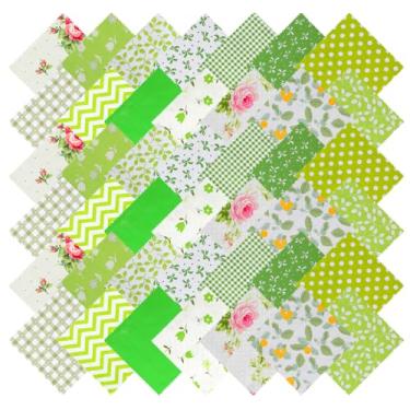 Imagem de 42 pacotes de pingentes rosa para acolchoamento, 100% tecido de algodão quadrados 12 x 12 cm pré-cortado tecido acolchoado floral patchwork para costura DIY artesanato (verde)