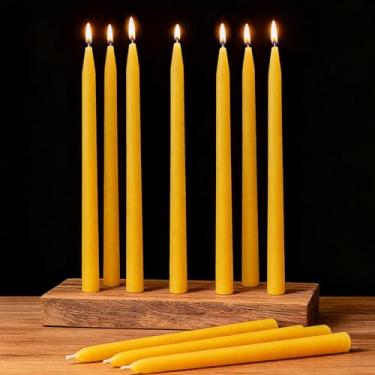 Imagem de AGLARY Pacote com 10 velas cônicas amarelas naturais de cera de abelha pura, 30,5 cm, sem cheiro com mechas de algodão – Caixa de papel reciclável purificadora de ar.