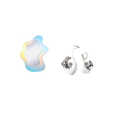 Imagem de Fenteer Espelho de Cisne Ondulado em Acrílico, Figuras Decorativas Modernas para Parede Do Banheiro, Centro de Mesa Da Sala de Estar, Estante de Livros, Prese