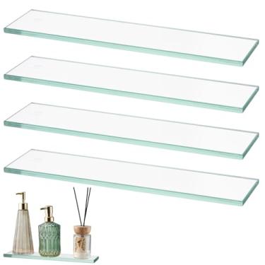 Imagem de Leinuosen Pacote com 4 prateleiras de reposição para armário de remédios de 33 cm, prateleiras de plástico para armário de banheiro, sala de estar, cozinha, montadas na parede e penduradas (vidro)