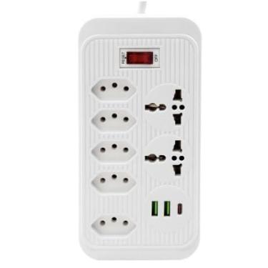 Imagem de Filtro de linha Extensão de 2 metros 6 tomadas 1 tomada universal e 4 usb 2m branca (7 tomadas 2 USB 1-c branca)
