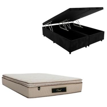 Imagem de Cama Box Baú Bipartida Blindada com Colchão Cloud Molas Ensacadas C/Pillowtop 32cm (SUEDE PRETO, King)