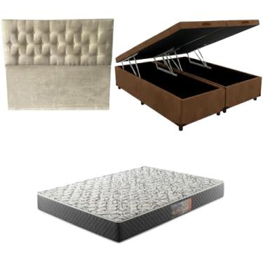 Imagem de Cama Box Baú Bipartida Blindada com Colchão de Espuma D33 20cm + Cabeceira Botonê (SUEDE MARROM, Queen)