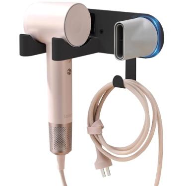 Imagem de chochoyah Suporte de secador de cabelo montado na parede, organizador de secador de cabelo, autoadesivo, compatível com o suporte de secador de cabelo Dyson, suporte de alumínio para secador de cabelo