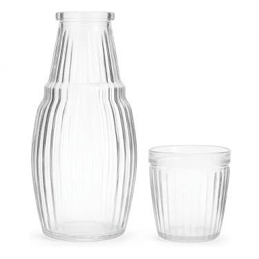 Imagem de Moringa de Vidro com Copo, Jarra para Água e Suco, Design Canelado, Capacidade 1 Litro, Transparente