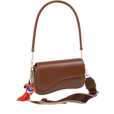 Imagem de Bolsa de ombro feminina Y2K moderna de couro PU Hobo Bolsas Clutch Saddle Crossbody Underarm Bag, Marrom - Alça dupla