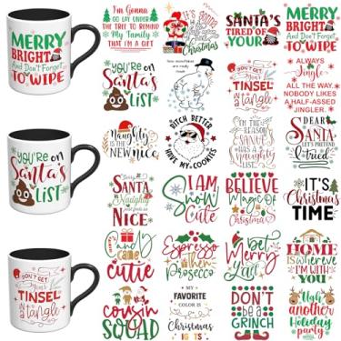 Imagem de Elewins Adesivos DTF UV de Natal - 24 folhas engraçadas citações de Natal UV DTF envoltório de copo para canecas de vidro café, decalques DIY para copos, esfregar à prova d'água em transferências para