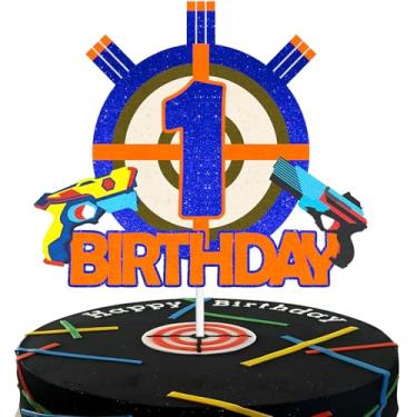 Imagem de Gun Target Happy 1st Birthday Cake Topper One Years Old Blue Gun Birthday Party,Gun Shooting Crosshairs Themed Cake Decor Boys or Girls Anniversary Decorations Supplies
