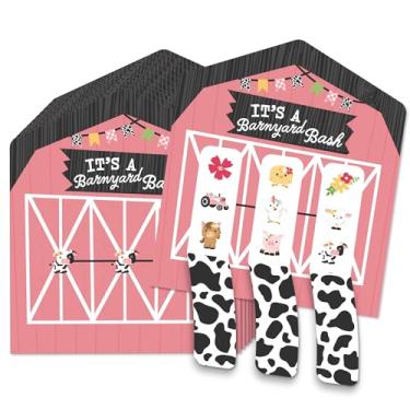 Imagem de Big Dot of Happiness Girl Farm Animals – Cartões de picles de chá de bebê ou festa de aniversário rosa – Abas de puxar 7,6 cm em uma fileira – Conjunto de 12