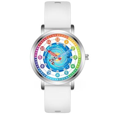 Imagem de Kchss Relógio infantil - Relógios analógicos para crianças - Astronauta para meninos e meninas de 7 a 10 anos, 8 a 12 anos, ferramenta de ensino de tempo de aprendizado, 11. Astronauta colorido
