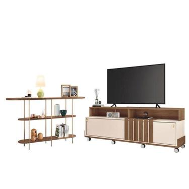 Imagem de Rack Bancada Graci 1.8 Com Aparador Infinity Castanho Off White - Hb Móveis