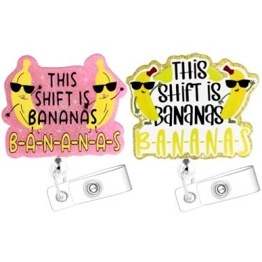 Imagem de Estedro 2 peças This Shift is Bananas Badge Reel Engraçado Bonito Retrátil Carretel de Crachá para Médico de Enfermagem RN CNA Porta-crachá com clipe jacaré, acessórios para cartão de identificação