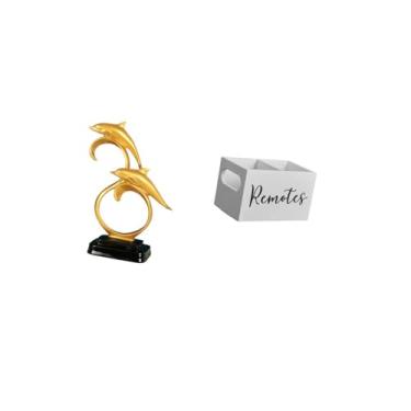 Imagem de Fenteer Estatueta de Golfinho Realista Moderna, Enfeites de Mesa E Suporte de Controle Remoto de Madeira Retrô, Organizador para Decoração de Mesa de Escritór