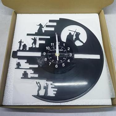 Imagem de Relógio de parede com gravação de vinil, design temático de ação civil, relógio artístico decorativo preto silhueta para casas e escritórios