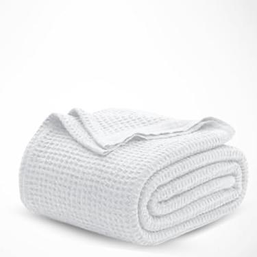 Imagem de Cobertor de tecido waffle de algodão, macio, leve, respirável, tamanho queen para colocar em camadas em qualquer cama, sofá de sofá, decoração de casa para todas as estações (branco, 228 x 274 cm)