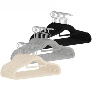 Imagem de Cabides Veludo Para Roupas Anti-derrapante Adulto Unidades Resistente Organizadores(CINZA,50)