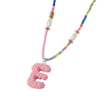 Imagem de ZShireeyBlackey Colar de contas coloridas com inicial para mulheres, colar de letras de bolhas personalizado com miçangas para meninas, gargantilhas boêmias, joias e presentes, Resina, Sem Pedra