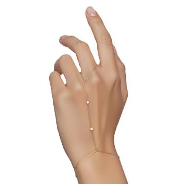 Imagem de Pulseira feminina banhada a ouro 14K - Anel delicado e corrente de pulso com detalhes em zircônia cúbica - Joias modernas ajustáveis