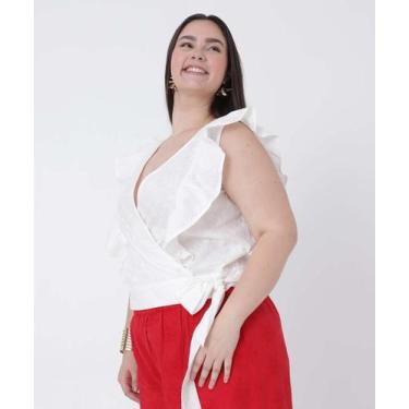 Imagem de Blusa Plus Size Feminina Cropped Laise Marisa-16409, Off white, G2