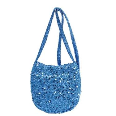 Imagem de Bolsa tiracolo feminina de lantejoulas brilhantes para festas noturnas, Azul, Medium, Mochila casual