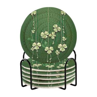 Imagem de Wassud Porta-copos com suporte, correntes de trevo de quatro folhas, conjunto de porta-copos de tecido absorvente para decoração de casa, proteção de mesa, 6 peças