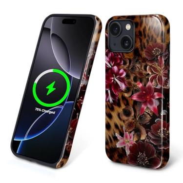 Imagem de Flivro Capa magnética para iPhone 15 Plus, compatível com capa rígida Magsafe PC e amortecedor interno de silicone, antiarranhões, à prova de impacto, design fino, vintage, flor de lírio, leopardo