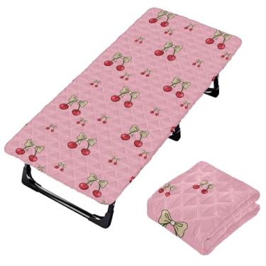 Imagem de Burbuja Lençol de berço de cerejas amarrado com laços para crianças, lençol de cochilo acolchoado portátil com faixa elástica para meninas e meninos, lavável na máquina, 63,5 x 127 cm