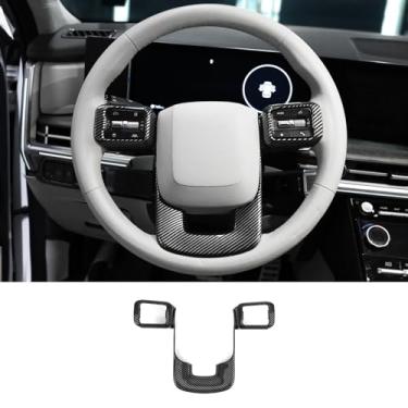 Imagem de JUIVEEL Capa de moldura de volante de carro ABS para painel de proteção de painel de volante compatível com acessórios Hyundai Santa Fe 2024 2025 (estilo de fibra de carbono)