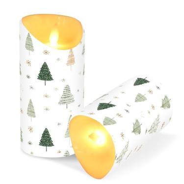 Imagem de ATTX Pacote com 2 velas de árvore de Natal sem chamas – Velas LED de 7,6 cm x 15 cm com controle remoto e temporizador para casa, casamento, decoração de acampamento #174