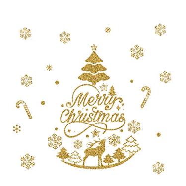 Imagem de Adesivo de Parede com Glitter Dourado para Dia Inverno Removível Decoração DIY Casa Janela Vidro Porta Ambiente Festivo