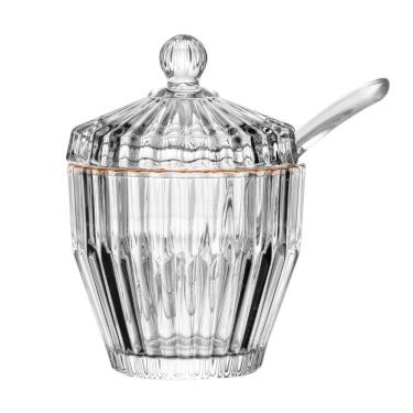 Imagem de Açucareiro De Cristal Com Fio Dourado Ouro Imperatriz 8x8x11cm Wolff