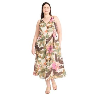 Imagem de Maggy London Vestido feminino de verão com decote em V, sem mangas, evasê, evasê e bolsos, Atlas Ivory/Berry, 54